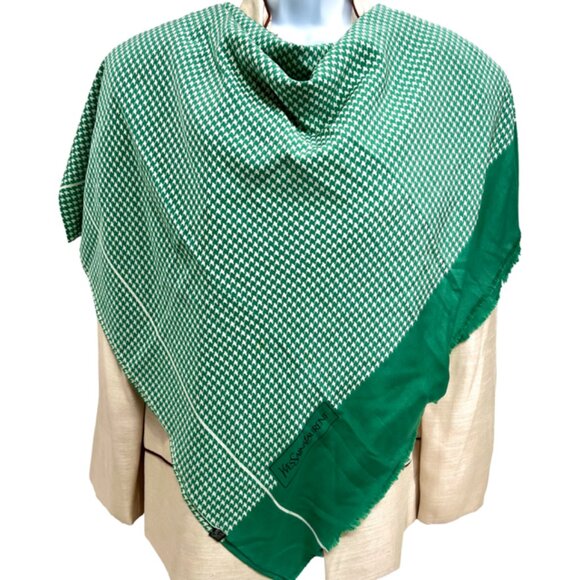 Vgt Yves Saint Laurent YSL 100%  Silk Scarf 63"x32"  Green white white logo  (70 - Picture 1 of 13